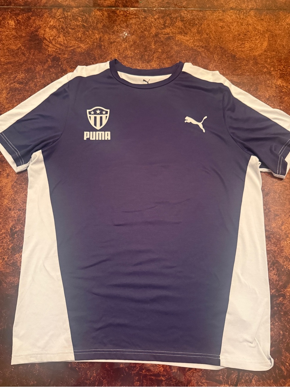 Puma Navy and White Short Sleeve Athletic soccer tee